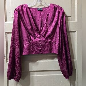 Milk & Honey Long Sleeve Animal Print Button Front Crop Top GUC Size: XL